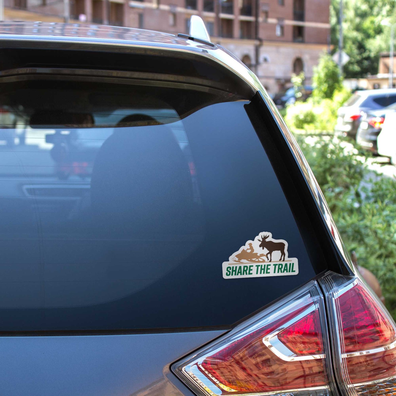 Share the Trail Moose Snowmobile Bumper Sticker- Fun Water Bottle & Laptop Decal