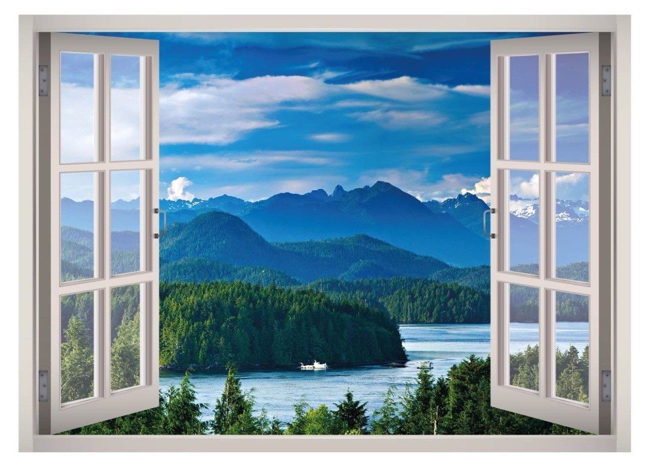 Lake Mountain Landscape Window 3D Wall Decal Art Mural Decor Canvas Vinyl W13