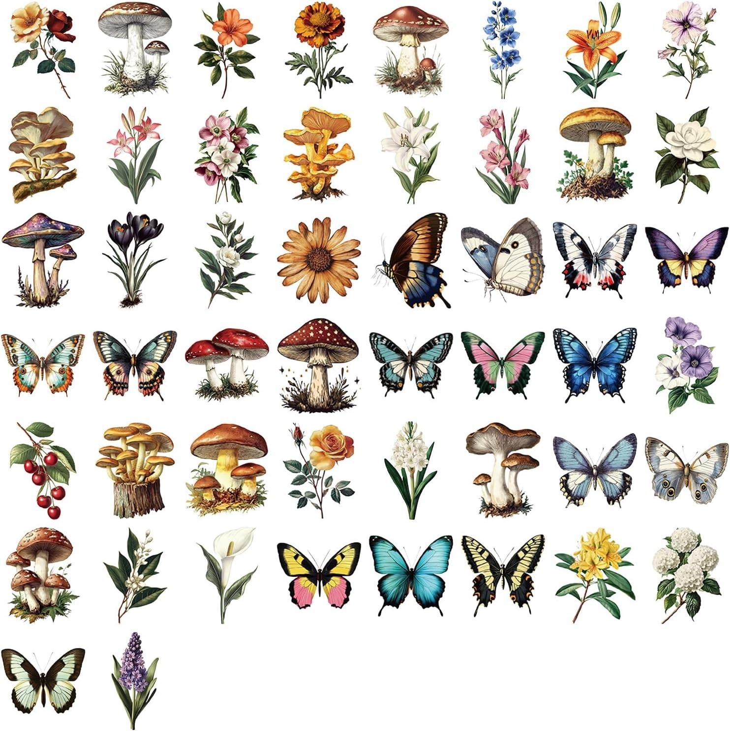 50 Pcs Colorful Butterfly Stickers, Aesthetic Retro Decals Transparent PET Wa…
