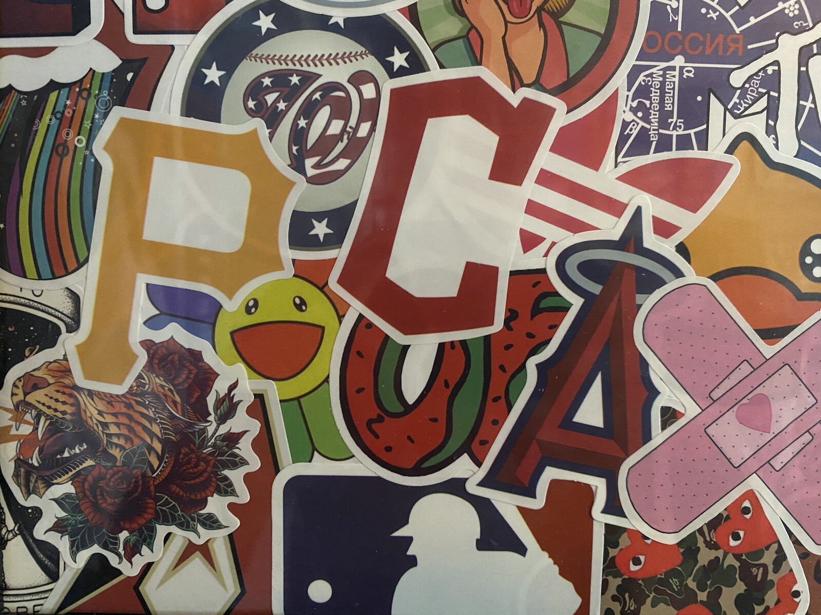Framed Sticker Art Decal Collage MLB + Random Skate Stickers (11x17in)