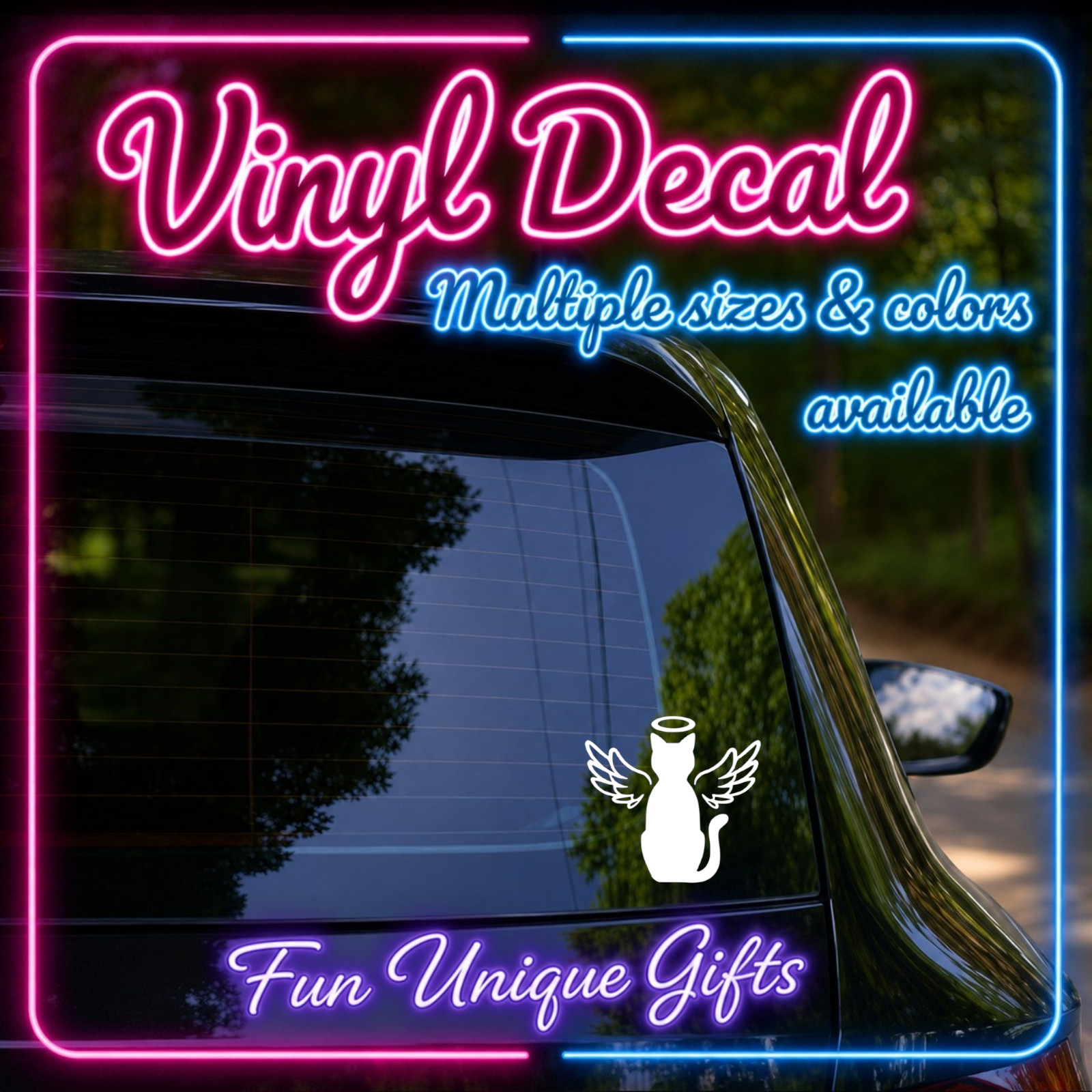 Angel Cat Memorial Vinyl Decal Sticker -Multiple Colors & Sizes- FREE SHIPPING
