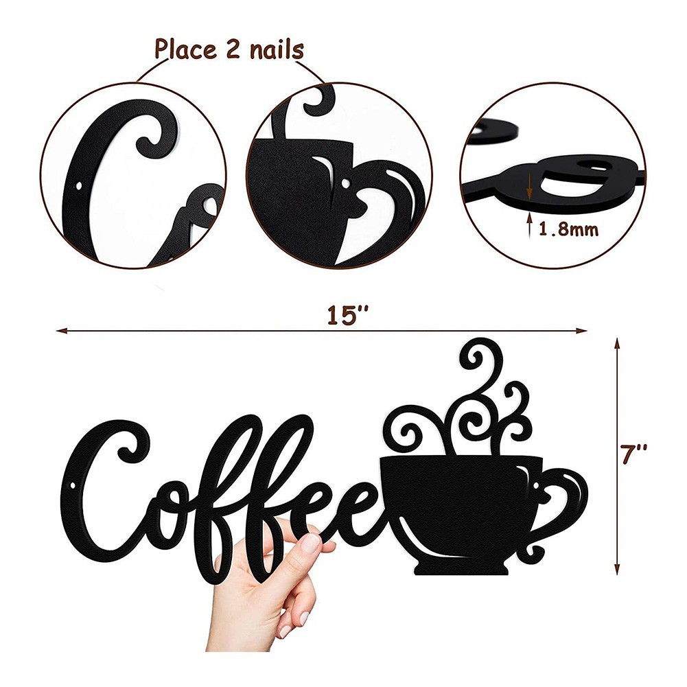 Contemporary Coffee Cup Metal Wall Art Iron Decor for Home Office 38 18cm