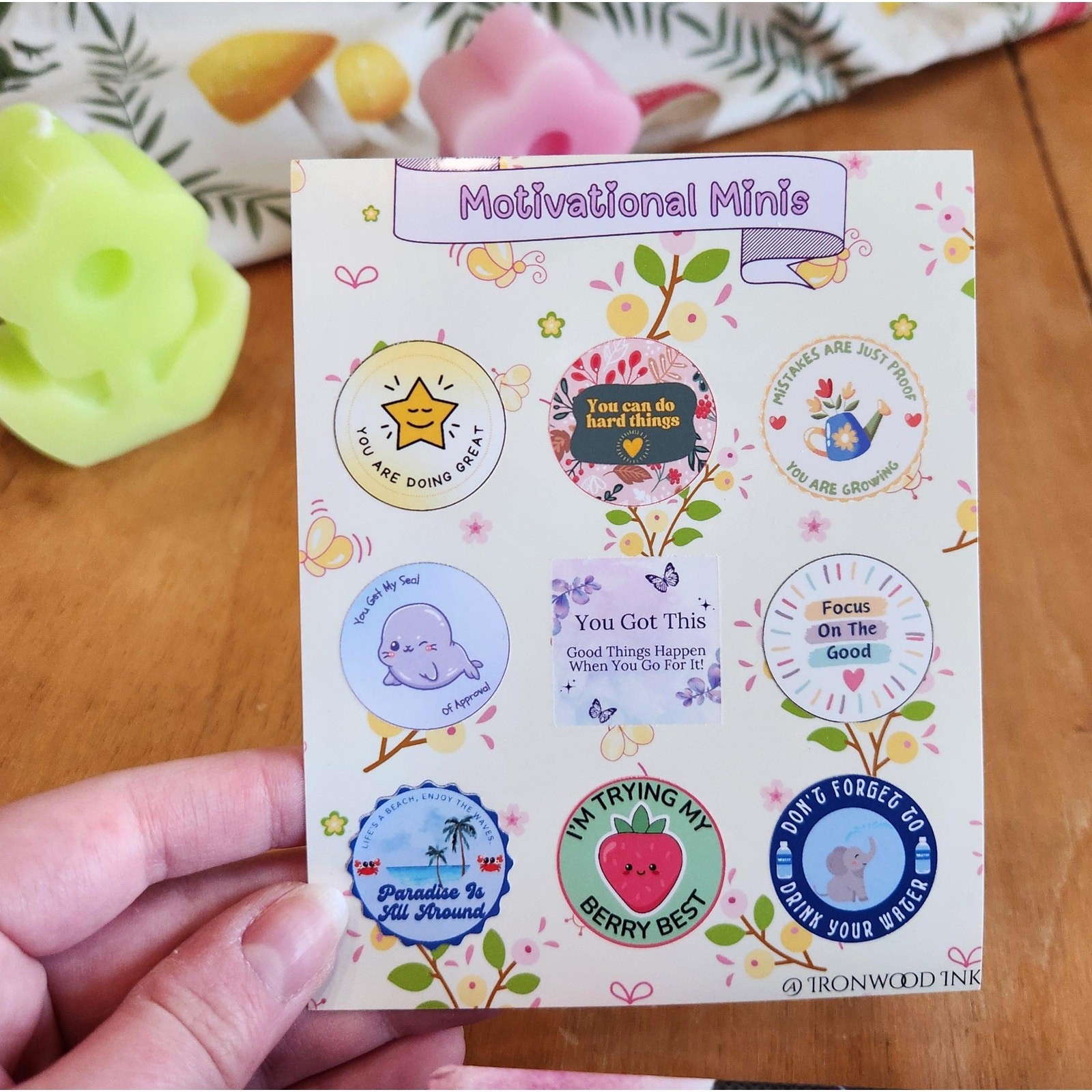 Motivational Minis Sticker Sheet Positive Message Garden Flowers Junk Journaling