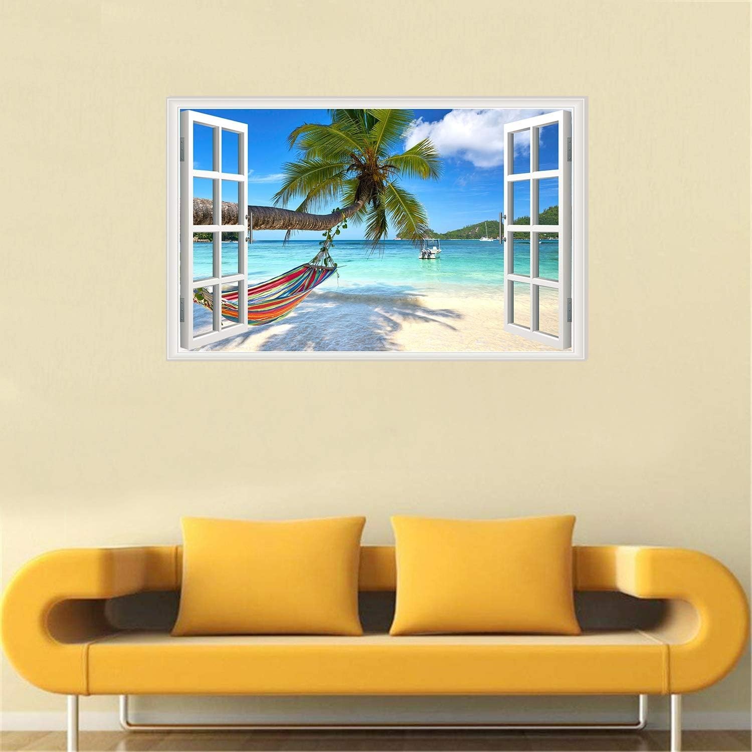 Beach Seascape Fake Window Decal for Living Room