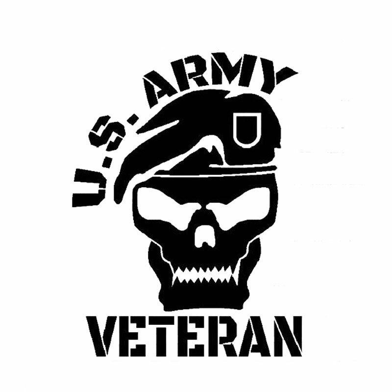 Vinyl Decal for Window – U.S. Army Veteran (Skull), Various Colors & Sizes