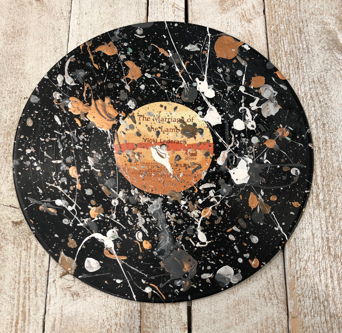 12” Vinyl Music Record Wall Art ~ Splatter Paint ~ Metallics Gold, Bronze, White