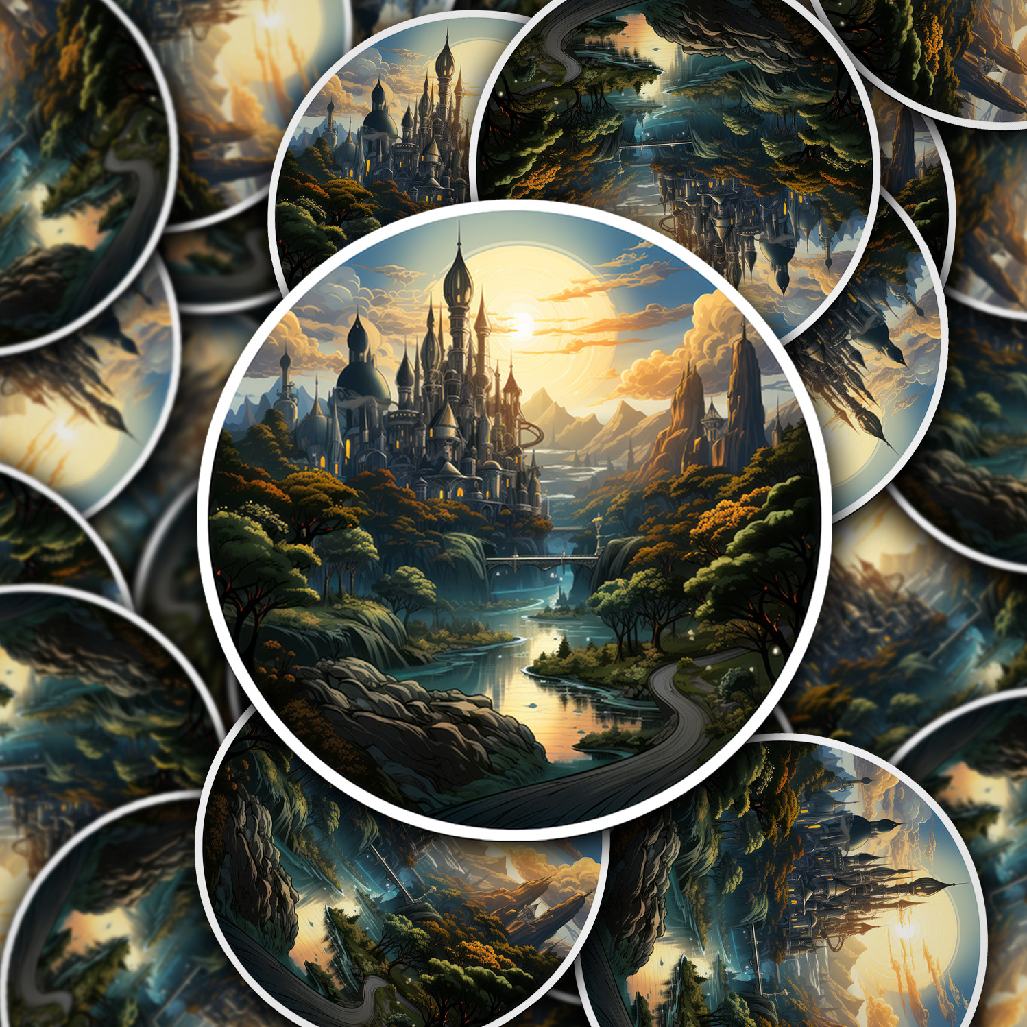 Steampunk Fantasy Landscape Sticker – Transport Yourself to a World of Adventure