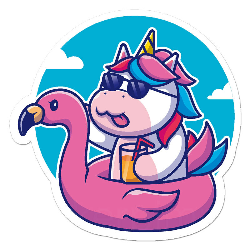Unicorn Flamingo Pool, Vinyl Decal Sticker, Indoor Outdoor, 3 Sizes, #11941