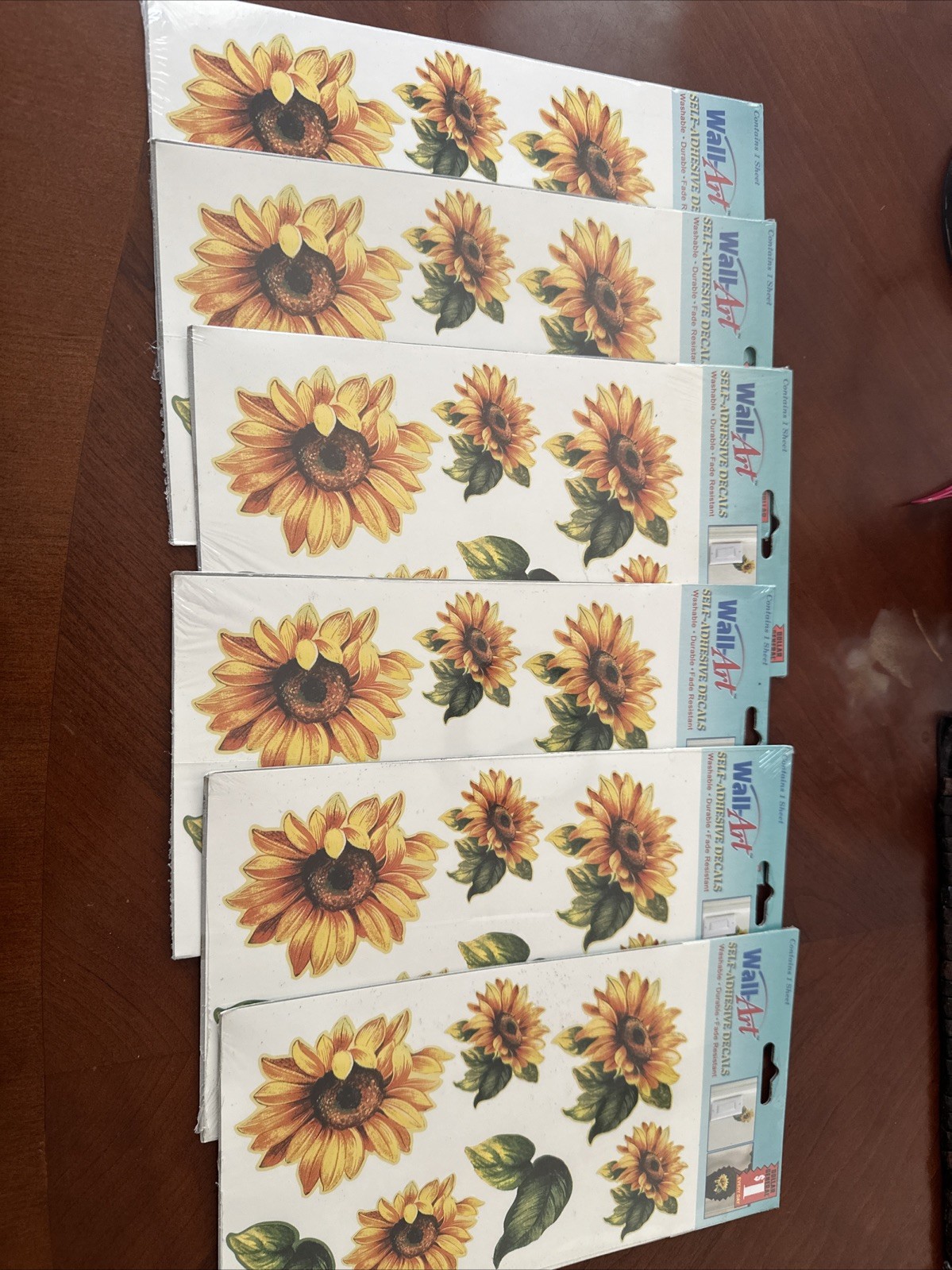 Wall-Art Self Adhesive Decals Sunflower Floral Washable Fade Resistant Lot of 6
