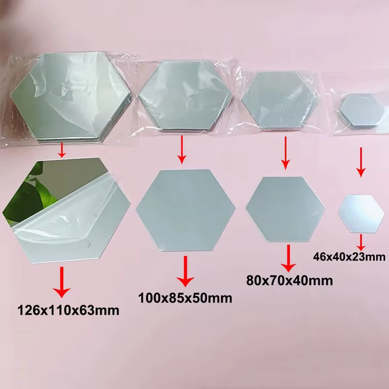 6/12pc Hexagon Mirror Wall Stickers 3D DIY Acrylic Mirror Sticker Self Adhesive