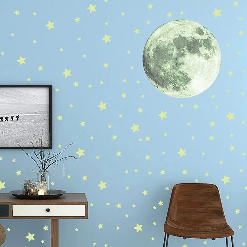 103 pcs Glow in the Dark Moon & Stars Wall Stickers Kids Bedroom Decor