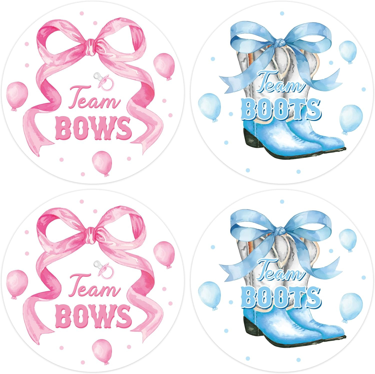 500Pcs Pink or Blue Gender Reveal Stickers – 2 Inch Cowboy Boots Bow Labels