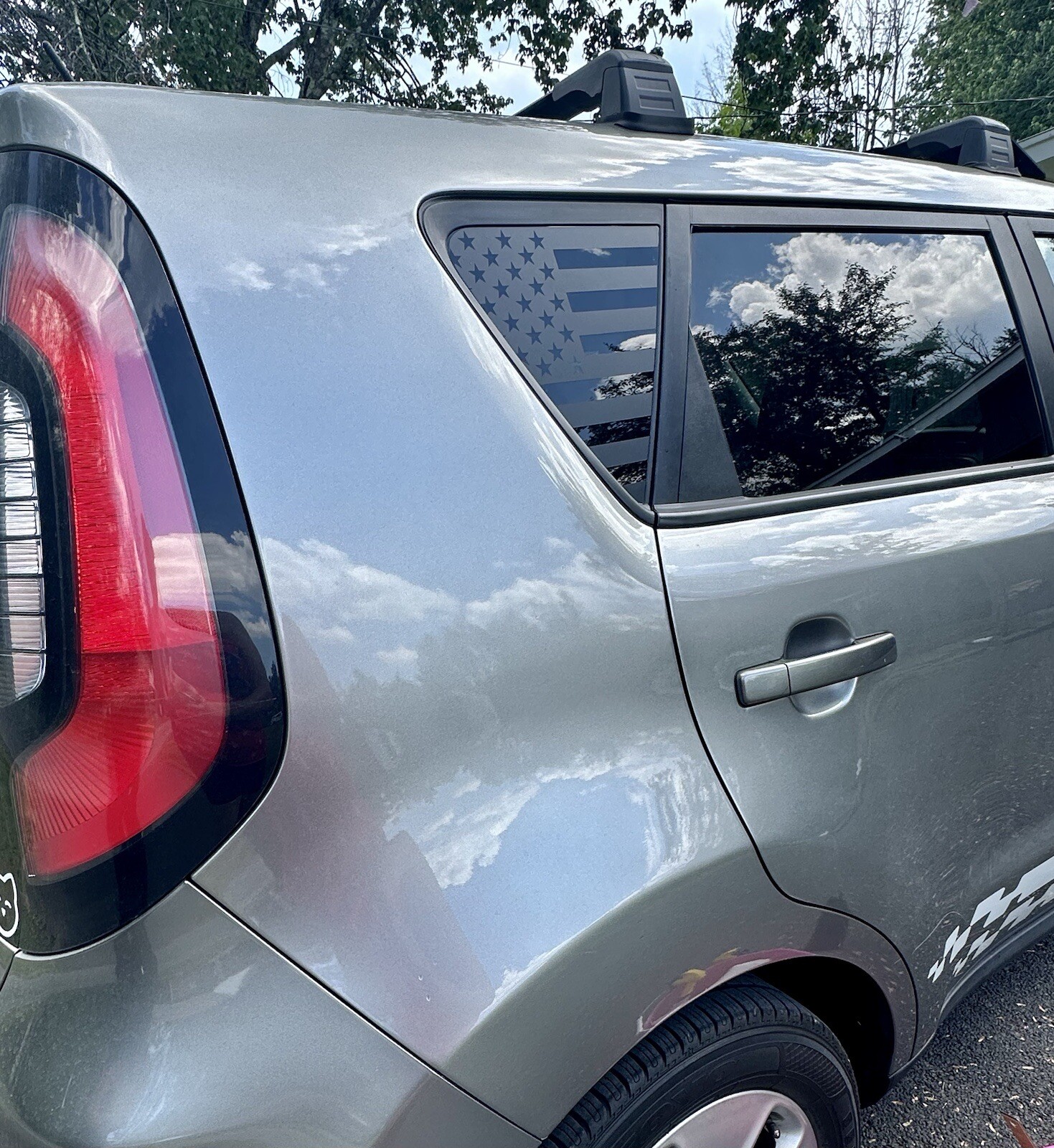 Pair of American flag quarter panel window decals Fit any 2014-2019 Kia Soul