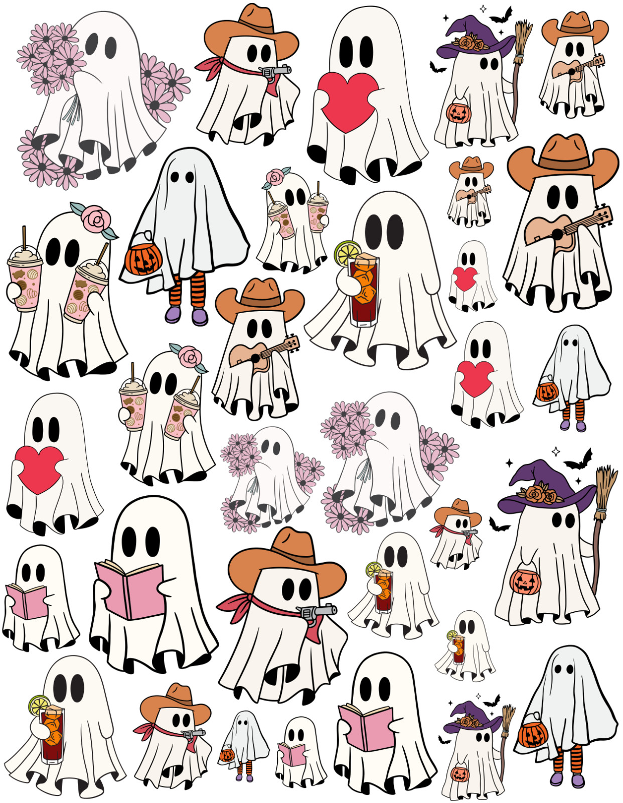 50+ Ghost Vinyl Sticker Pack | 18 Cute Halloween, in 3 Sizes | Waterproof Decal
