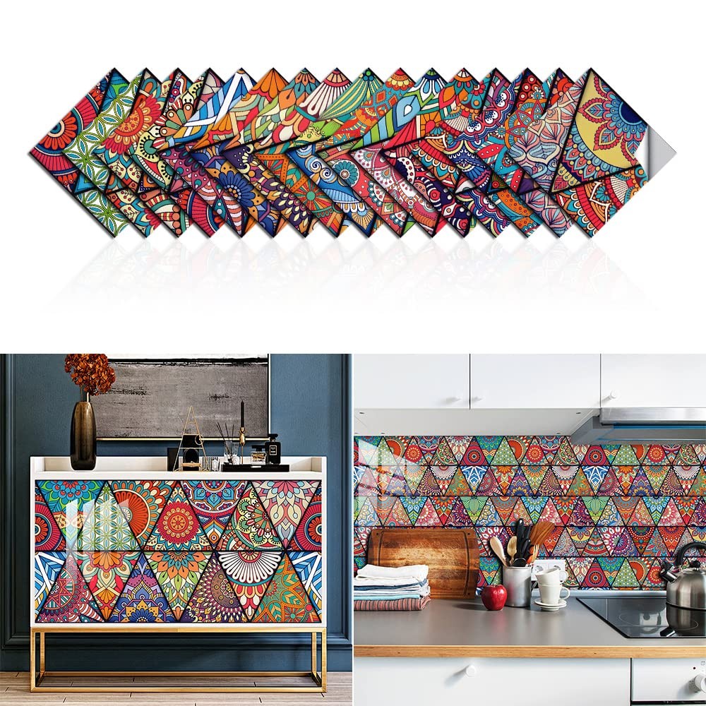16 Pcs Mandala Style Decorative Tile Stickers 6×6 Vinyl Peel and Stick Backplash