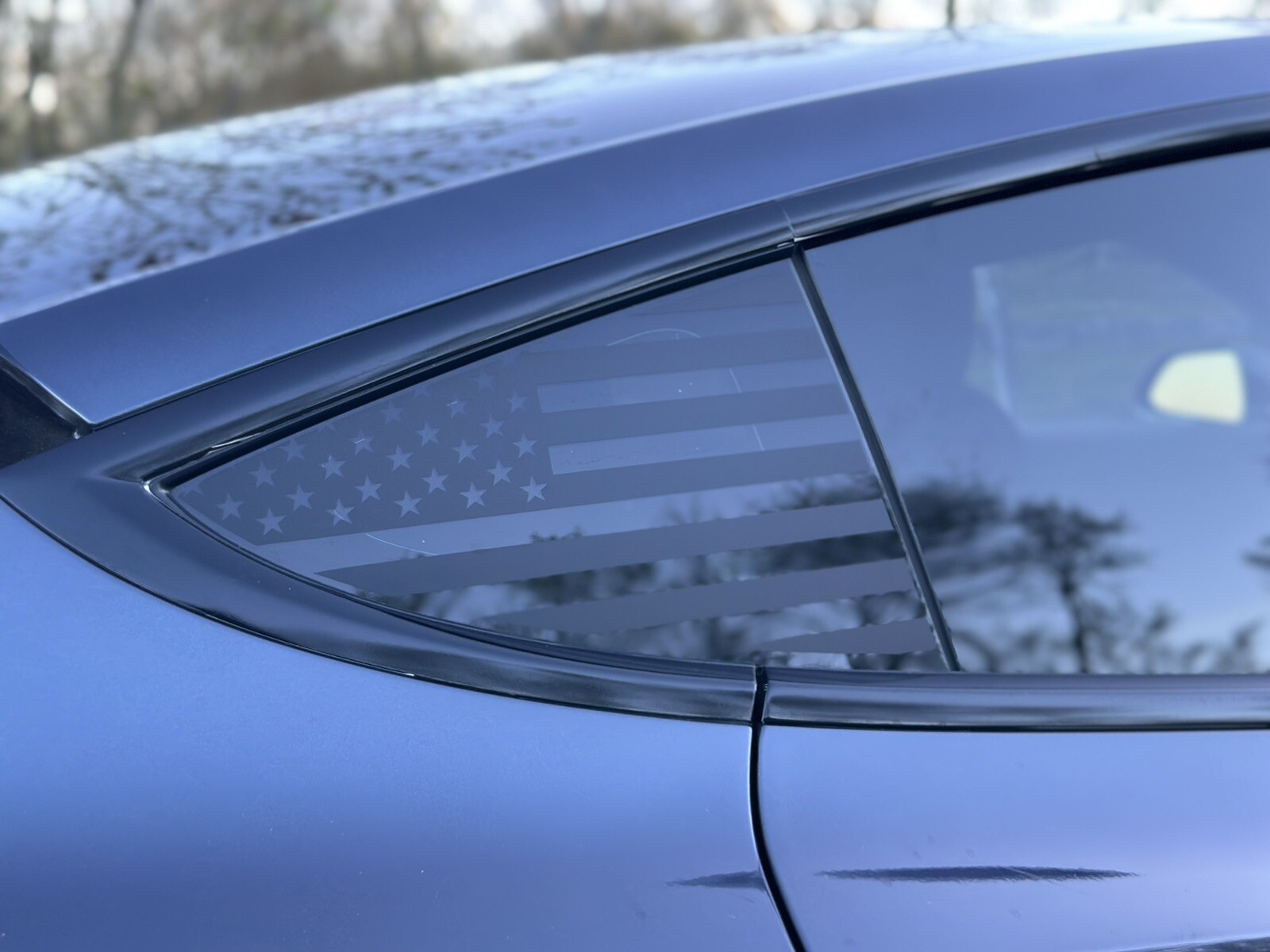 2pc Matte Black American flag quarter panel window decals fit Model 3 Tesla