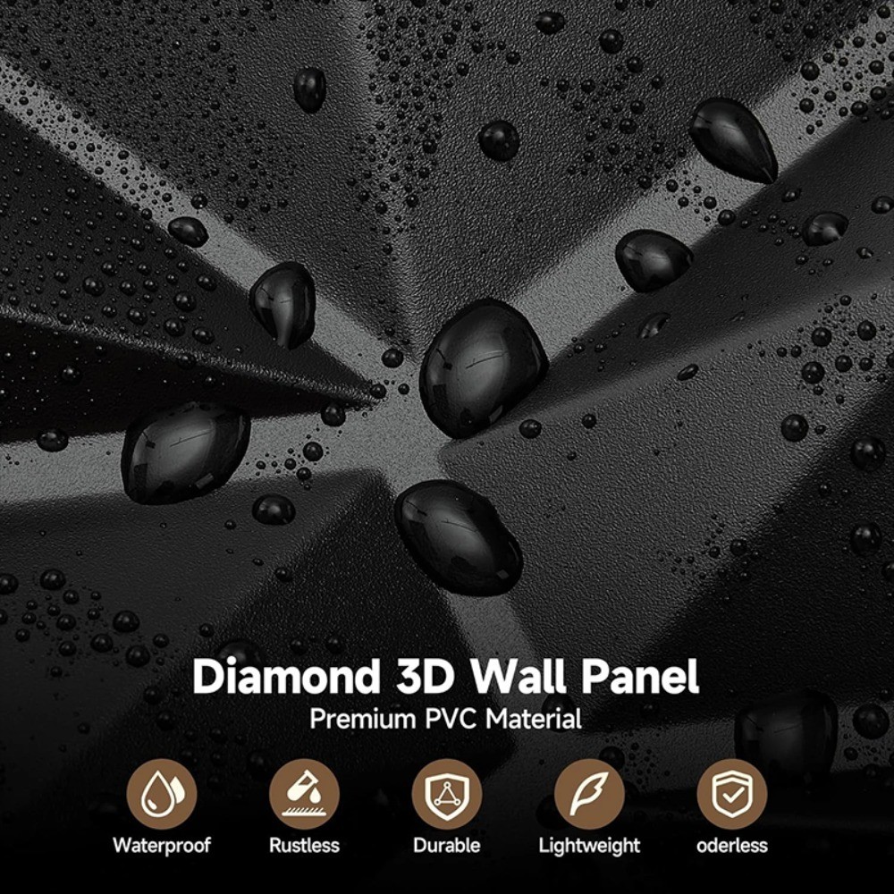 10PCS 3D Wall Panels Diamond Design Textured Accent PVC Wall Background Decor