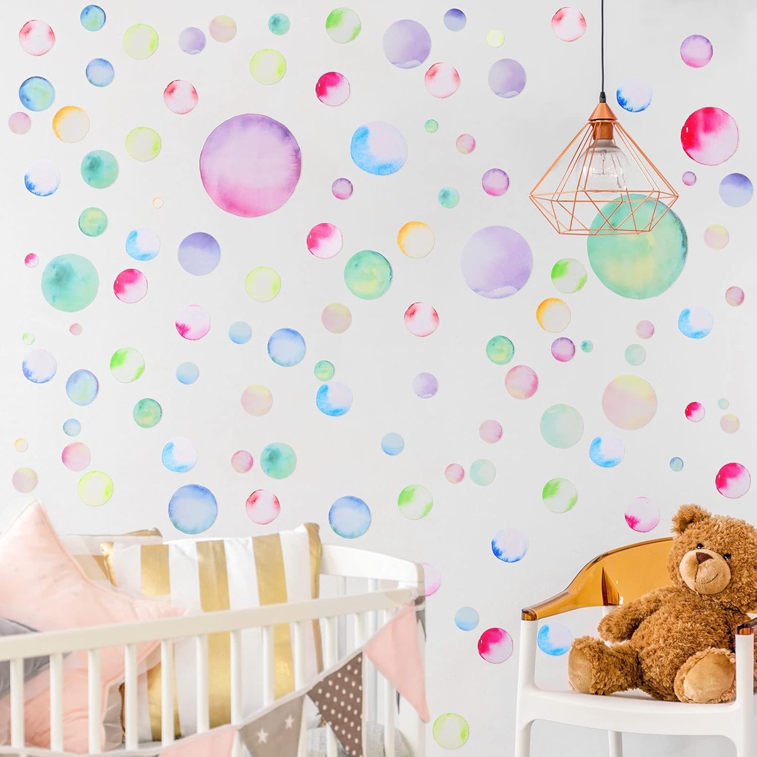 150 Pieces Large Polka Dot Wall Decals Watercolor Dots Wall Stickers Rainbow Col