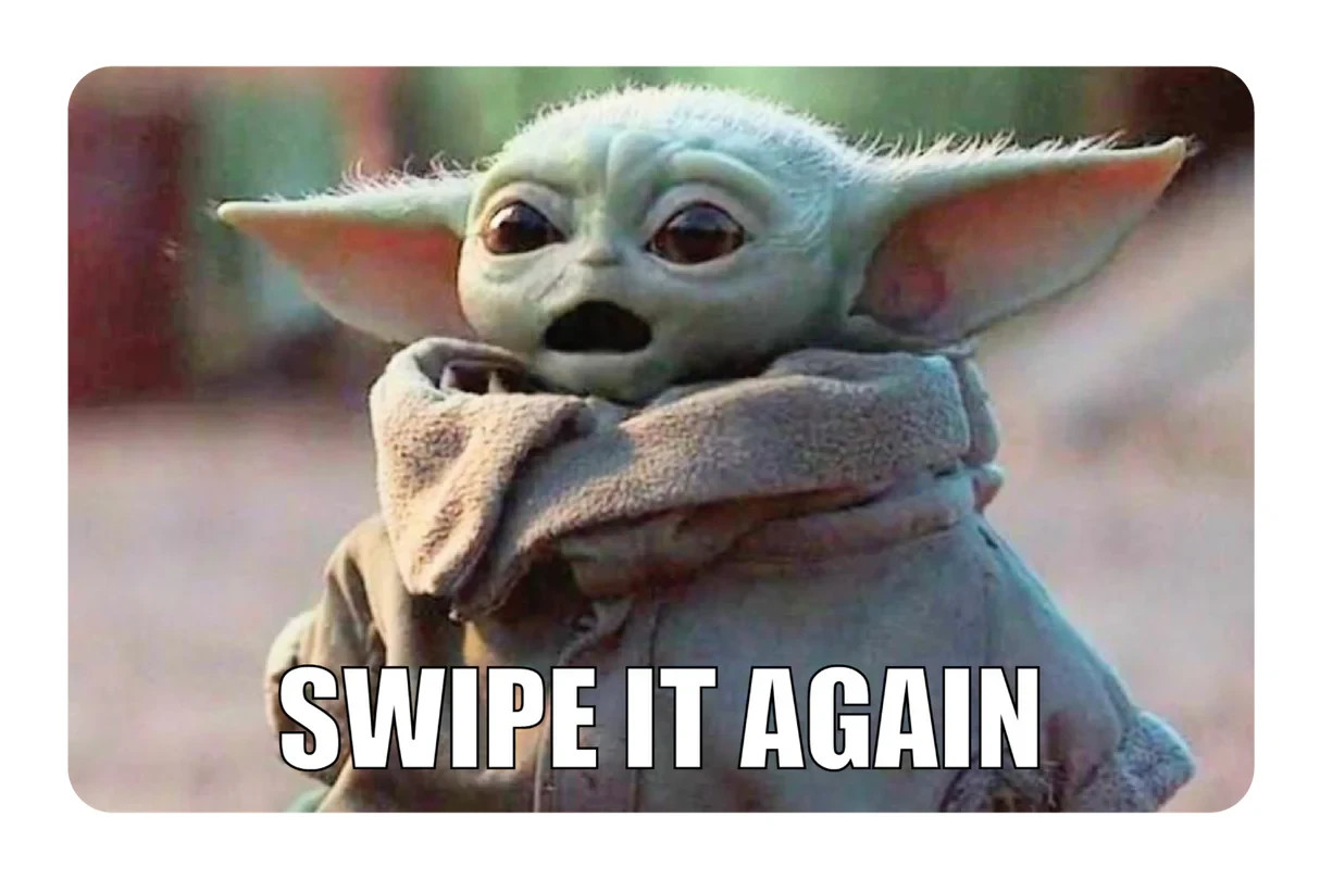 "Swipe It Again" Grogu Yoda Meme Credit Card Skin Decal Sticker 4 Pack Funny