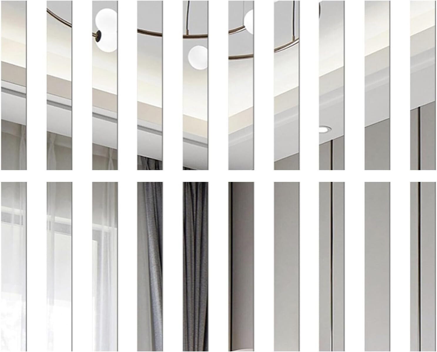 40pcs Long Strip Acrylic Mirror Wall Stickers Self-adhesive Rectangle Tile Decal