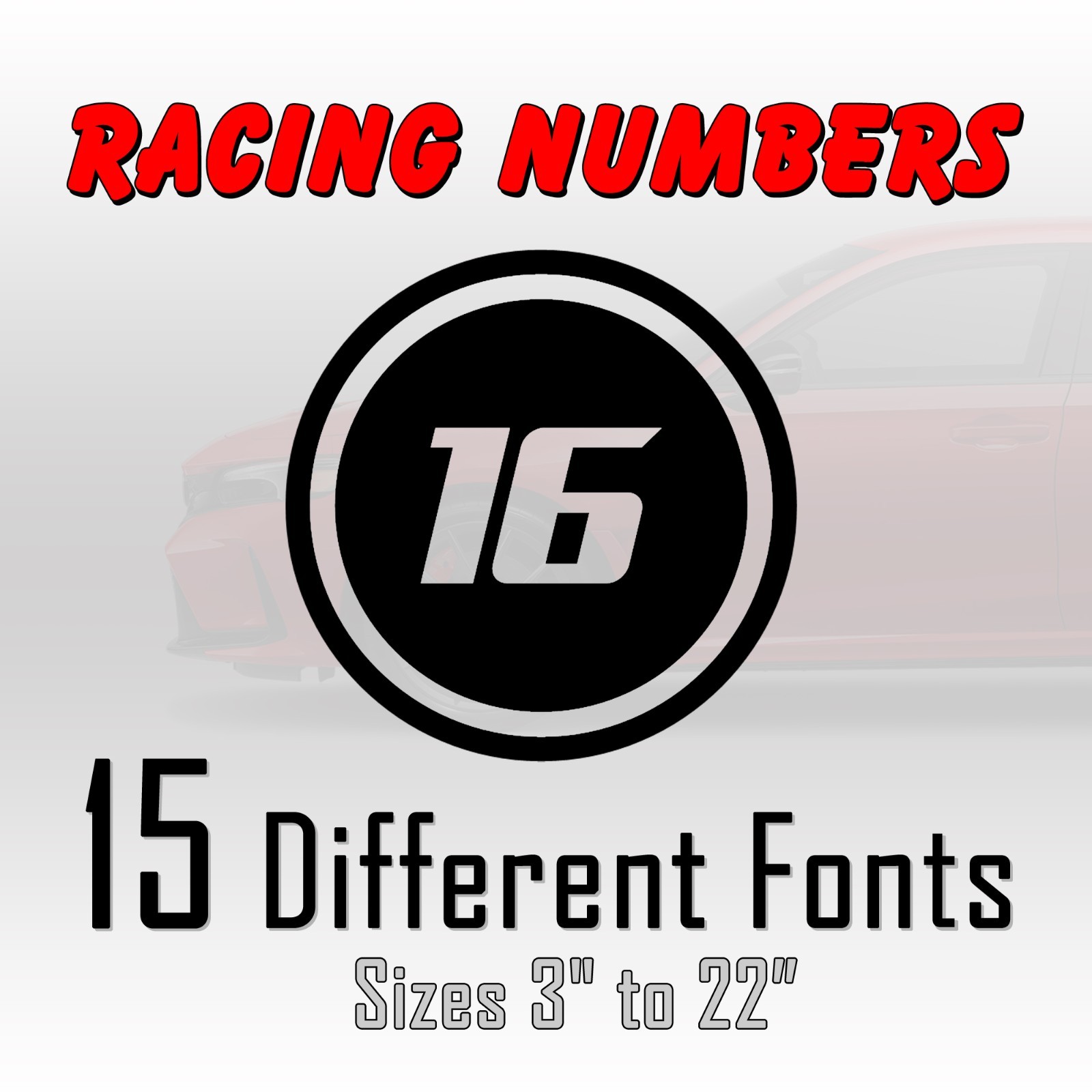 2 pack Racing Car numbers circle die-cut decal door custom number rally sport