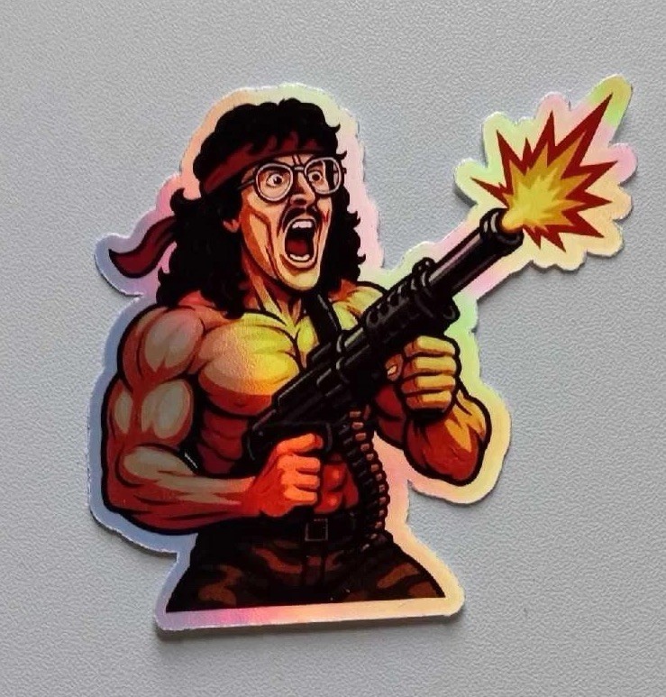 Weird Al UHF Rambo Waterproof Holographic Vinyl3 Inch Sticker
