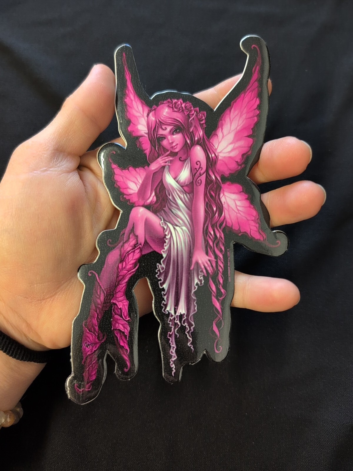 Pink Butterfly Rose Garden Fairy Bumper Sticker Vinyl Decal 6”x 3.5”