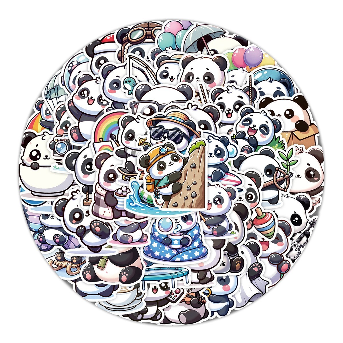 50pcs Waterproof Stickers Cute Cartoon Panda Luggage Phone Laptop Water Bottle