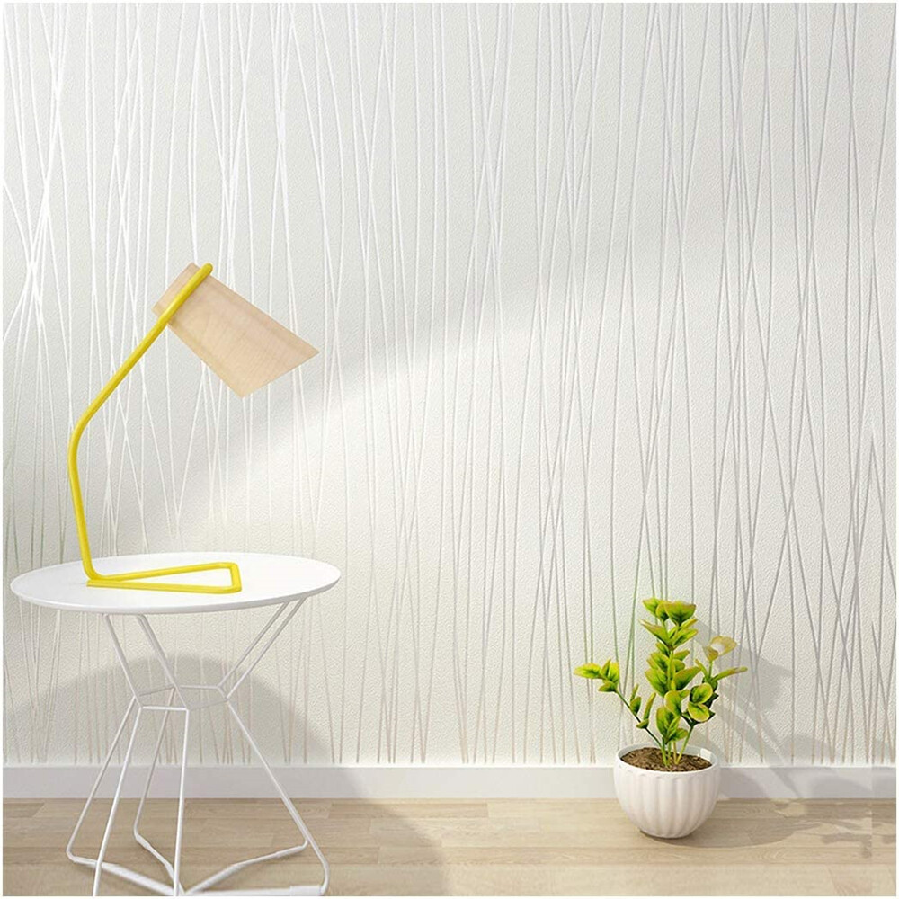 10M 3D Textured Wallpaper Roll Non-Woven Plain Stripe Wall Sticker for Bedroom