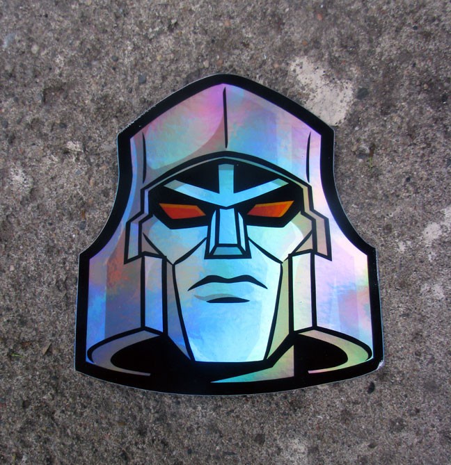 Jumbo Mega Tron Holographic Sticker Cartoon Robot 80s G1 Metallic Decal
