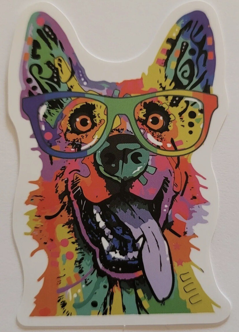 Multicolor Dog Wearing Glasses With Tongue Hanging Out Sticker Decal Awesome Fun