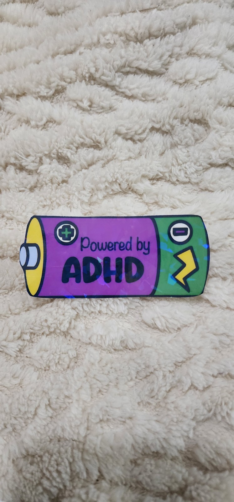 Powered by ADHD Sticker | Yellow, Purple & Green Battery 4×2 Funny Vinyl Decal