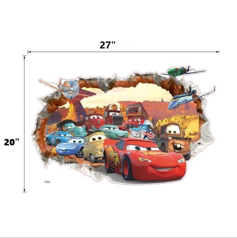 NEW Disney Cartoon lightning McQueen Cars HUGE Wall Stickers Kids Home Decor USA