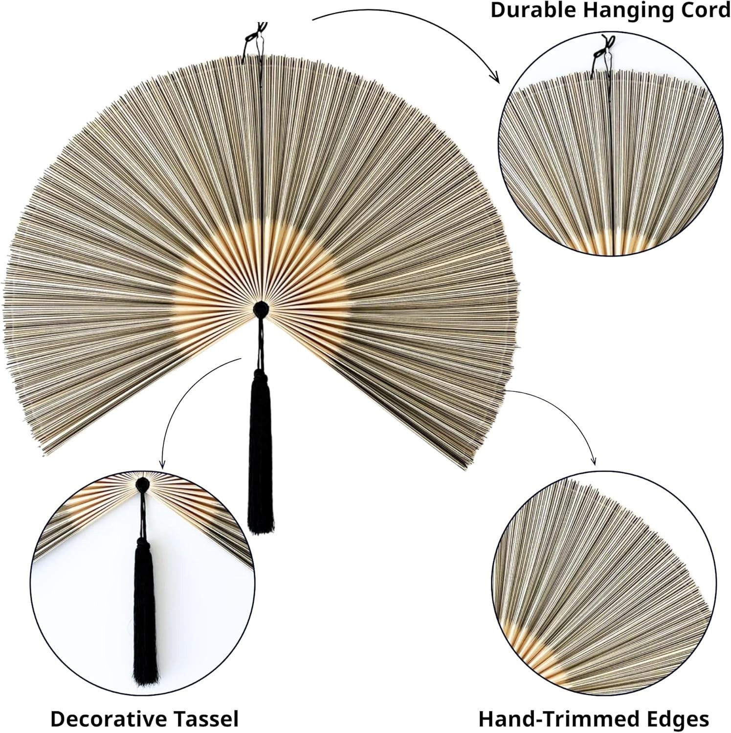 Fan Wall Decor Giant Fan Bamboo Wall Art for Boho Hanging Headboard 48×48
