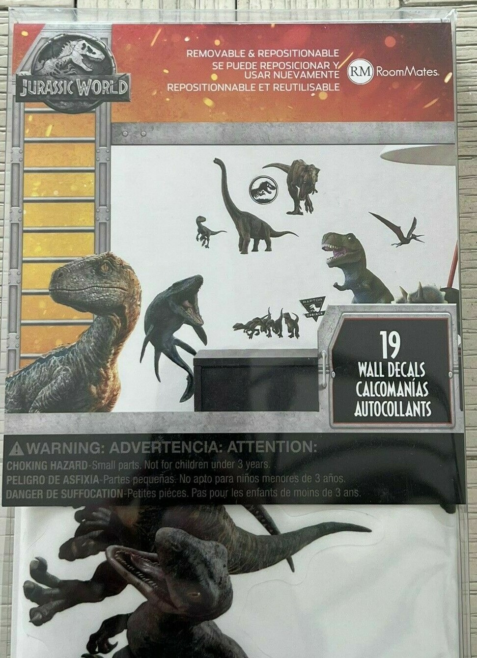 RoomMates RMK3798SCS JURASSIC WORLD Removable & Repositionable Wall Decals 19pc