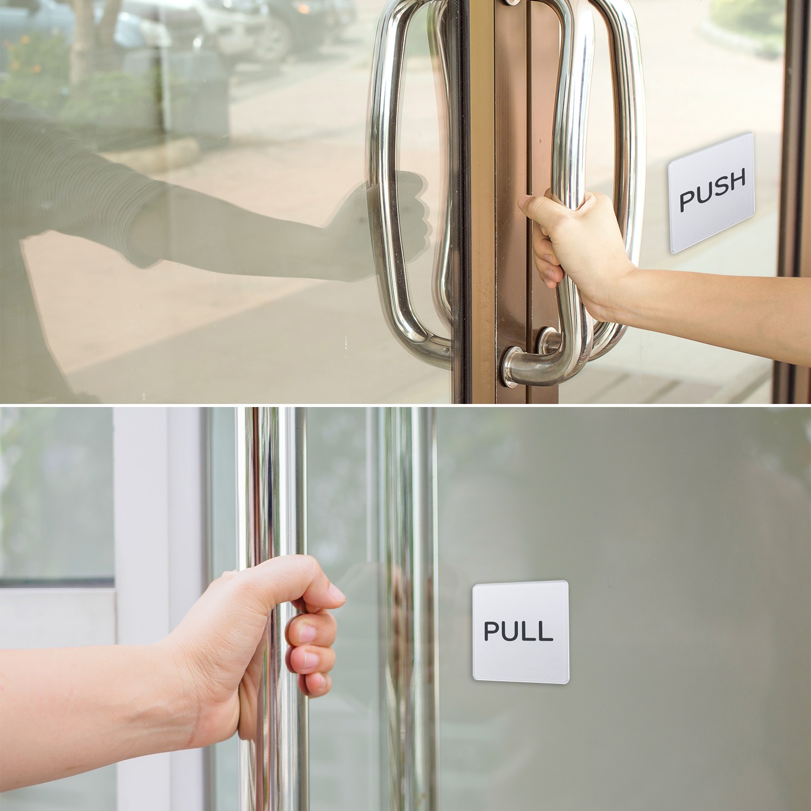 8Pcs Push Pull Door Sign Adhesive Square Acrylic Sticker Marker Silver