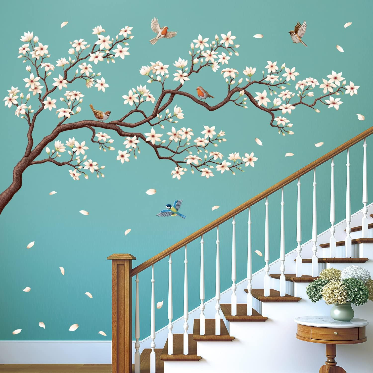 Oriental Flower Tree Wall Stickers Decals White Cherry Blossom Peel and Stick Be
