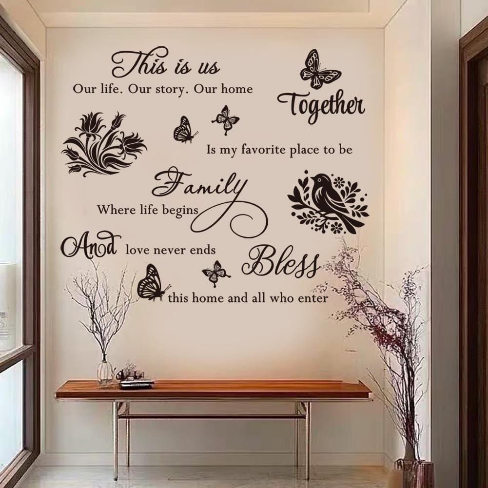4 Pieces Inspirational Family Quotes Wall Decals This is Us Bless This Home W…