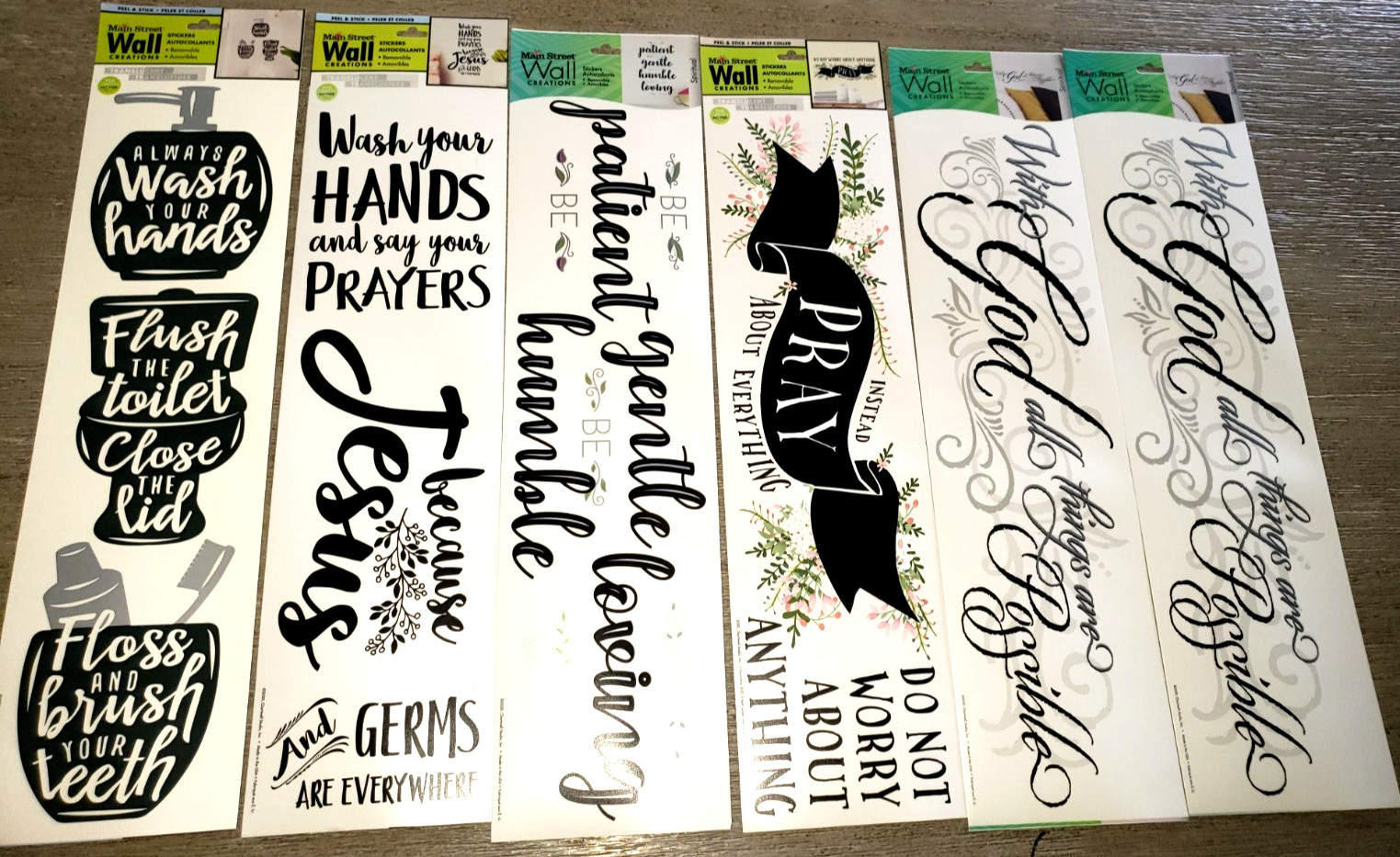 NEW MAIN STREET WALL CREATIONS ART STICKERS ASSORTED SAYINGS HOUSE DECOR 6 PC