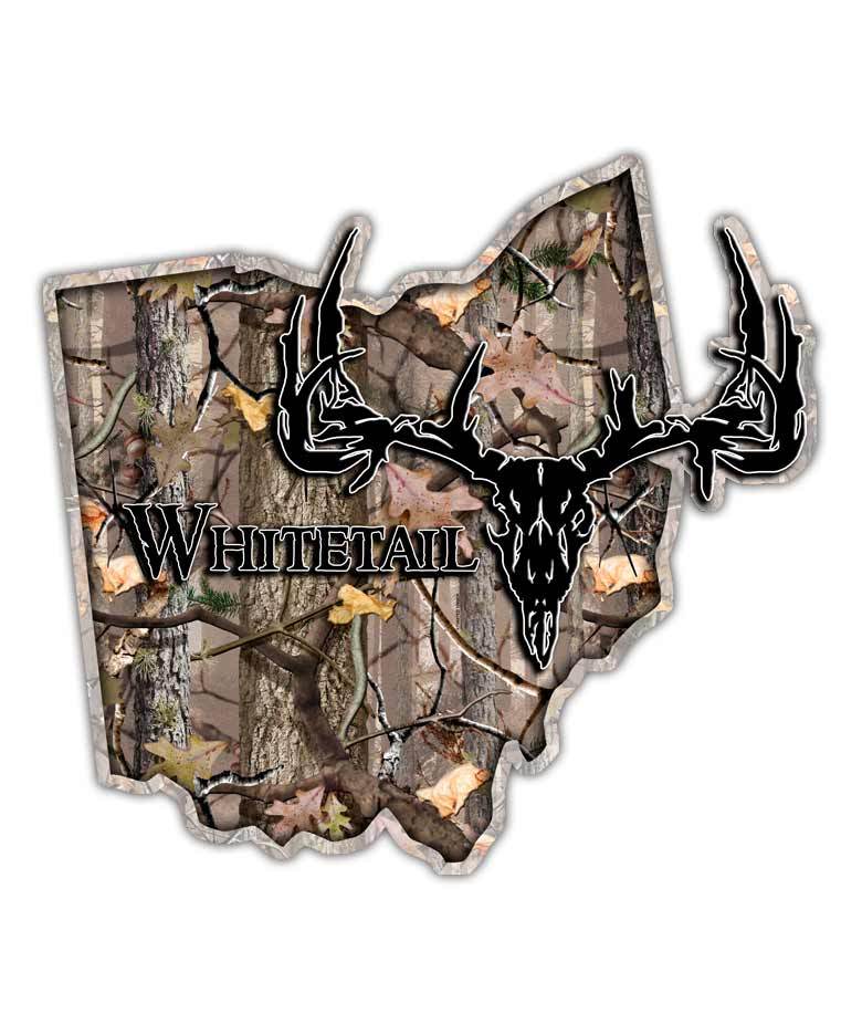 Ohio State Hunting Decal – Whitetail Deer Skull Camo Sticker OH