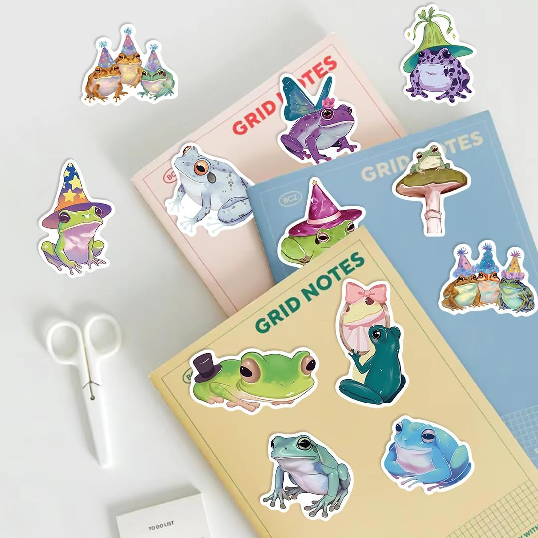 Cute Frog Stickers Decal, Waterproof Vinyl Stickers Pack for Water Bottle, Journ