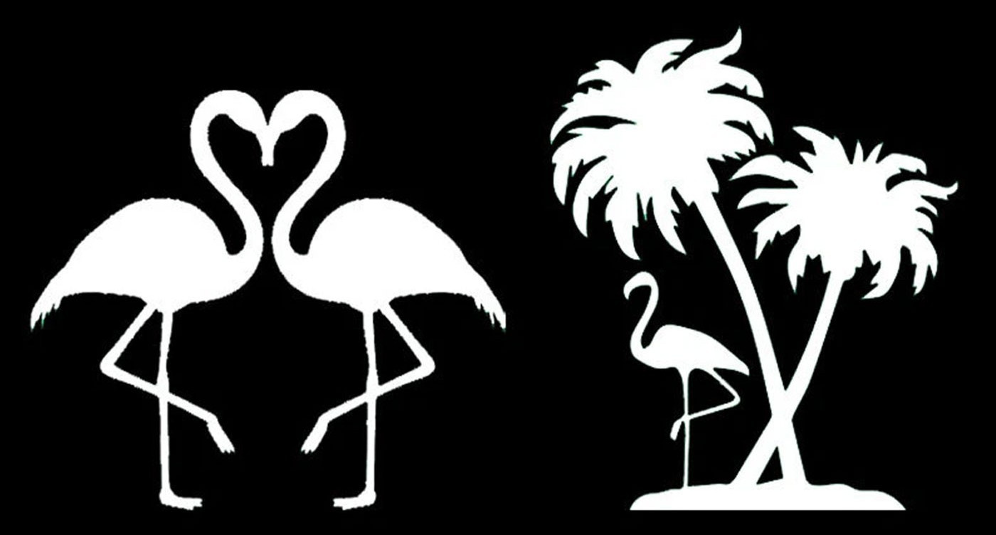 2 Pk Flamingo Love & Palm Trees 5" Vinyl Decal Car Window Laptop Tablet Tumbler