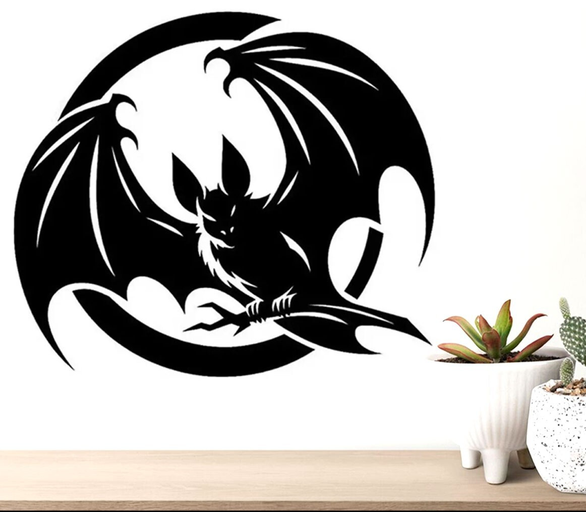 Flying Bat Two 5" Removable Matte Black Indoor Decal Mirror Door Walls
