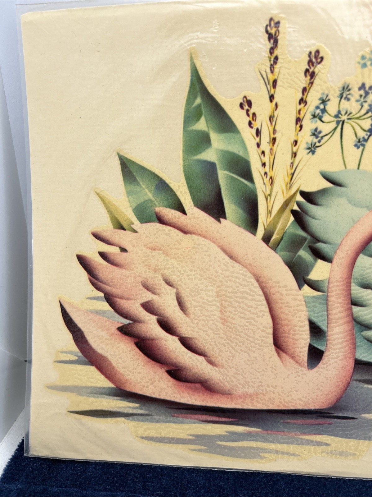Vintage Meyercord X320-A Pink Blue/Green Swans Lily pads Pond Craft Romantic
