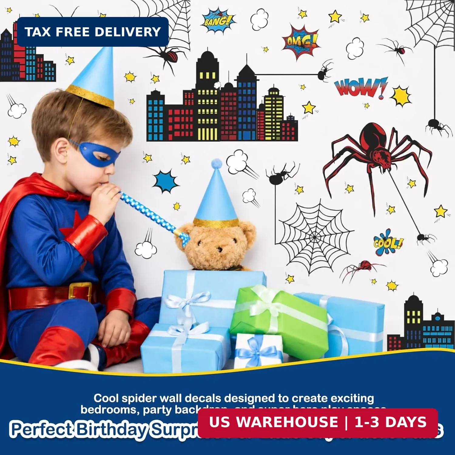 Superhero Wall Decor, Hero City Building Stars Stickers for Kids Boys, 70 Piece