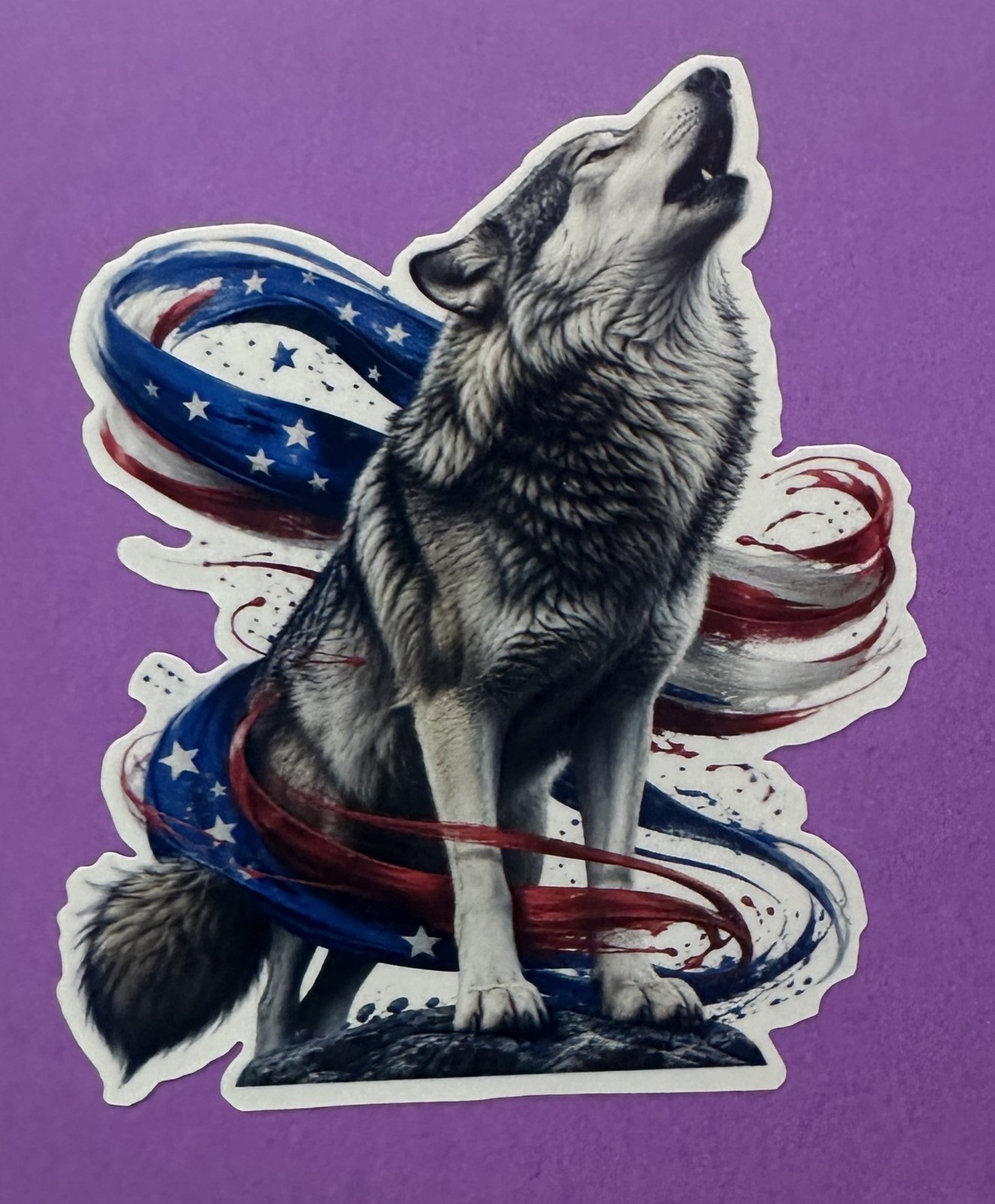 3 Inch Patriotic Howling Wolf Sticker USA Flag Red White Blue Vinyl Decal
