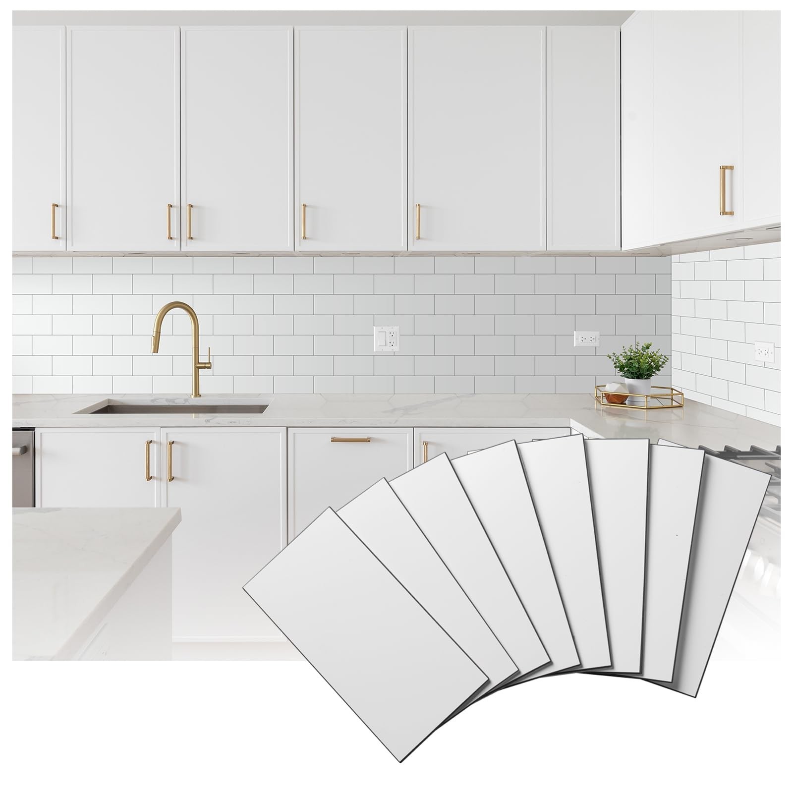 100-Pack Peel and Stick Backsplash Soft White Subway Tile Stickers, Upgraded …