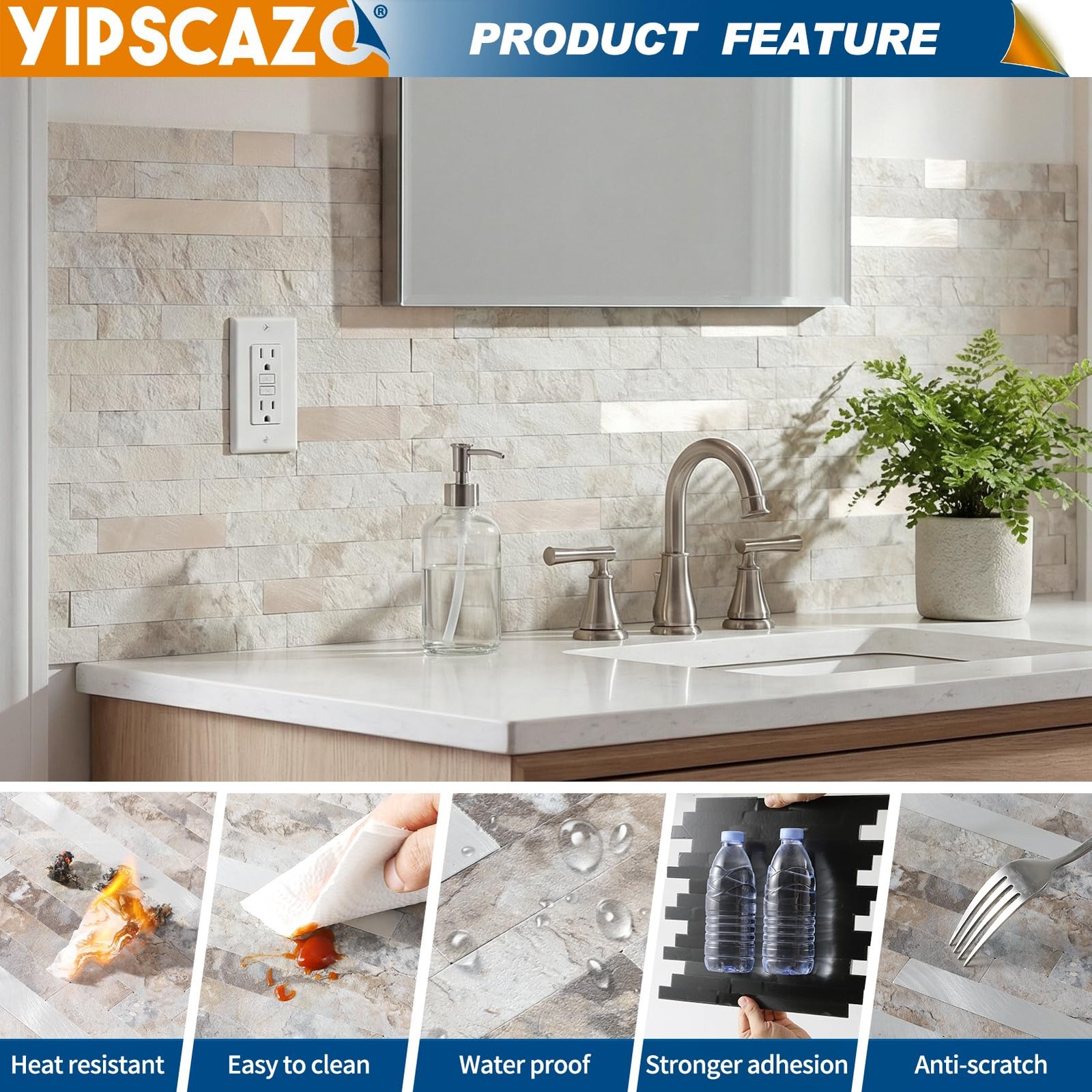 Yipscazo 2026 New Upgrade 11.34" X 11.57" Peel and Stick Backsplash, Stick on…