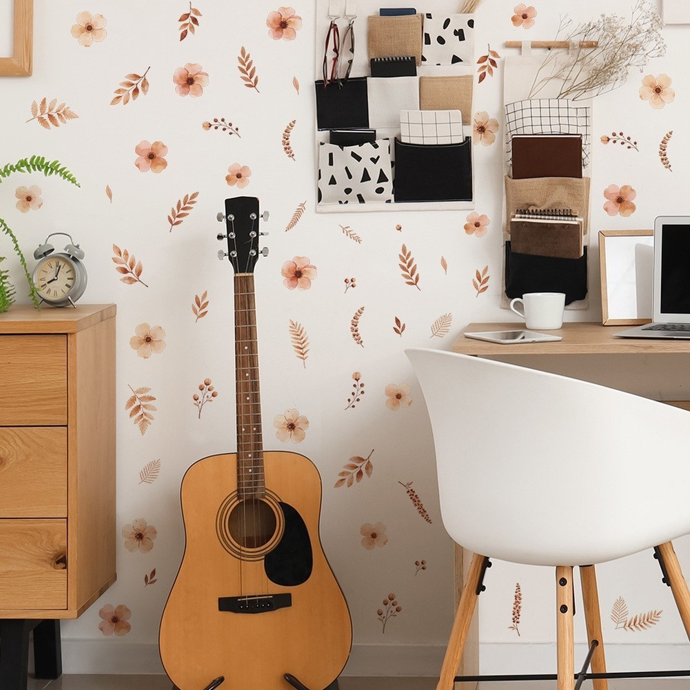 PVC Floral Leaves Wall Art Stickers for Living Room Bedroom Home Decor 29x20cm