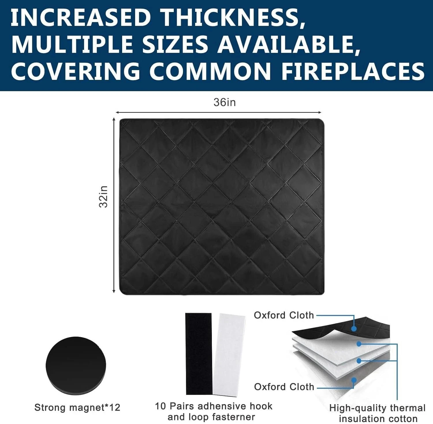 Magnetic Fireplace Cover Blanket Draft Stopper 36*32in Brick Fireplace Screen
